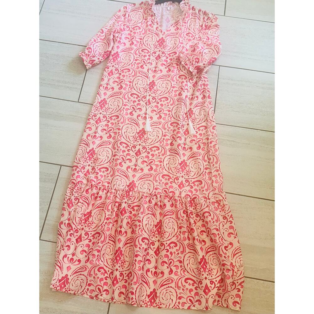 Boho Floral Maxi Dress XL Ruffle V-Neck Long Loose NWOT